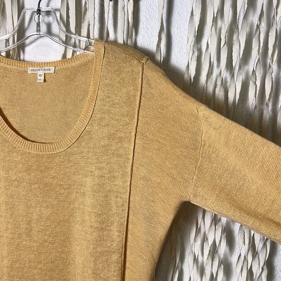 Eileen Fisher Linen Knit Sweater Size M Color is a Light Dijon Mustard Color - Picture 2 of 11